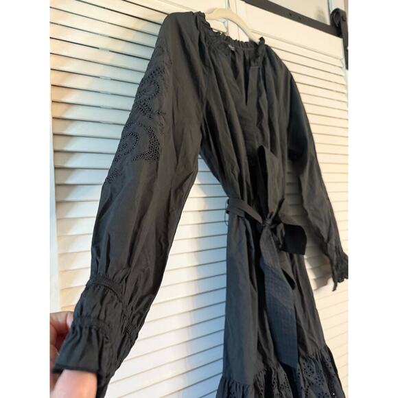 Rails Saylor Dress Black Eyelet Lace Long Sleeve Tile Belt Sz S - Picture 5 of 10